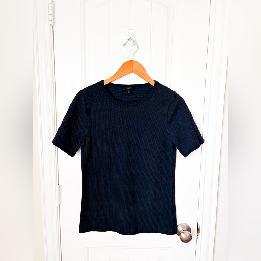 J.Crew Navy Waffle Knit Top Short Sleeve Size Medium